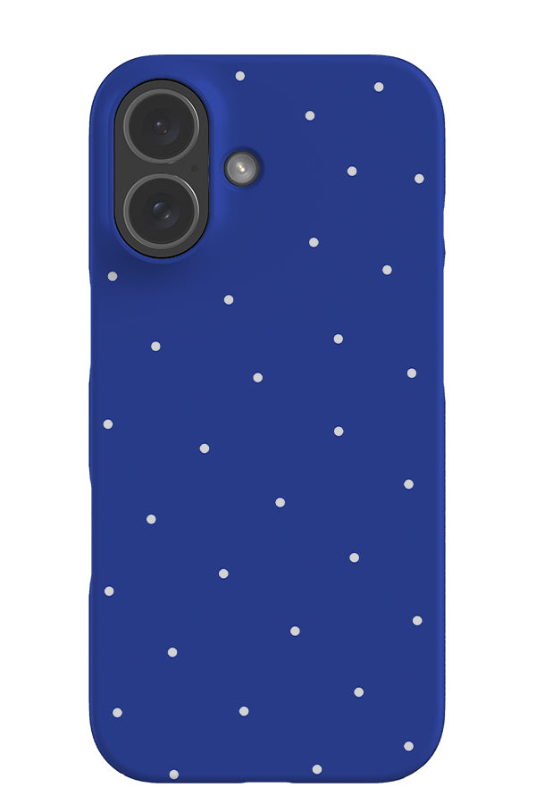Still dots snap phone case with a blue base colour and white small scattered dots