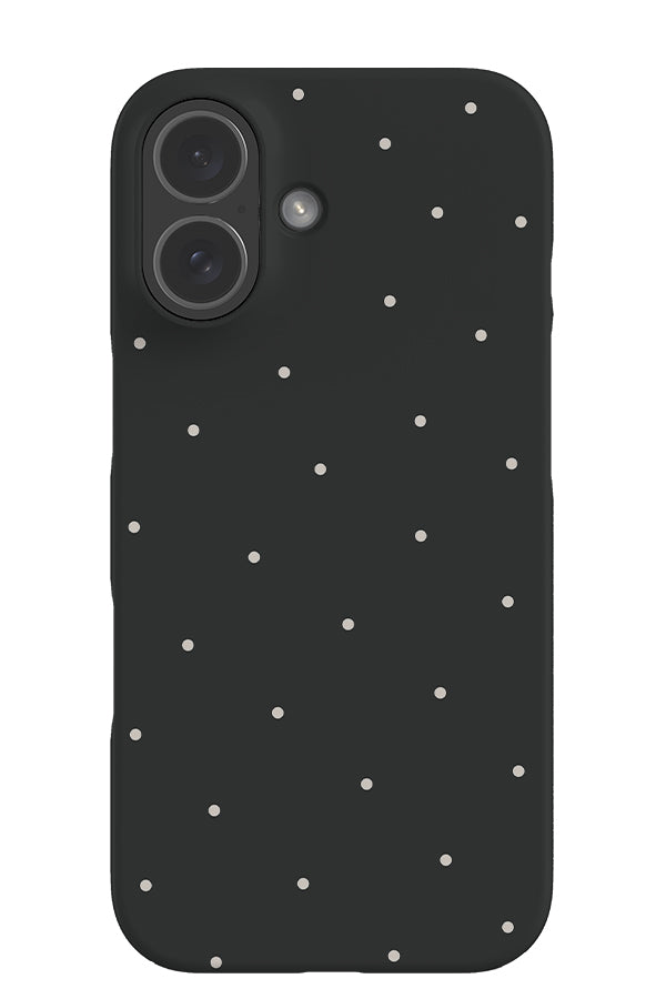 Still dots snap phone case with a dark grey base colour and white small scattered dots