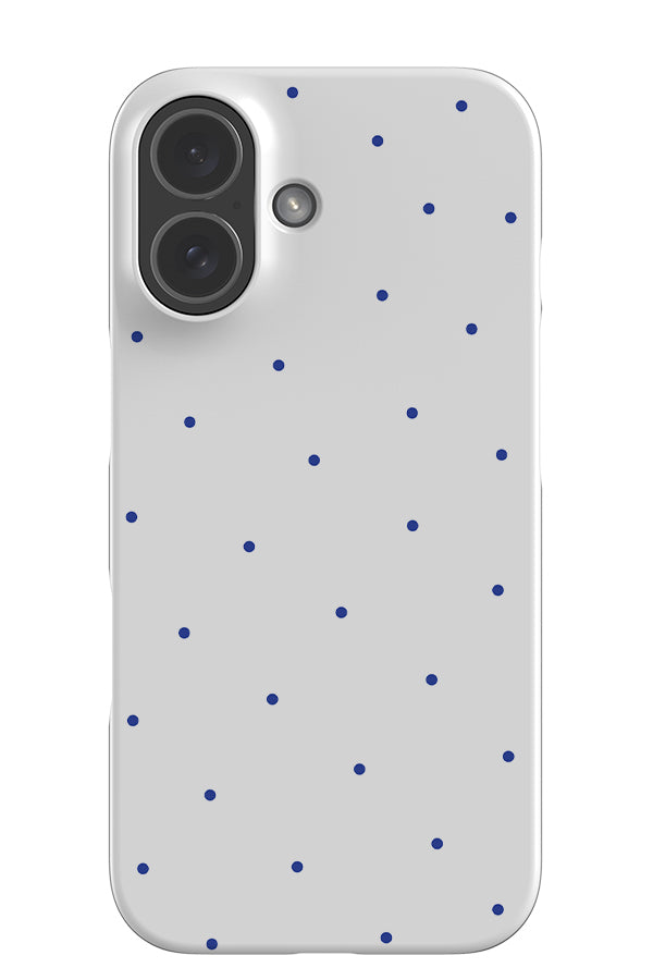 Still dots snap phone case with a white base colour and blue small scattered dots