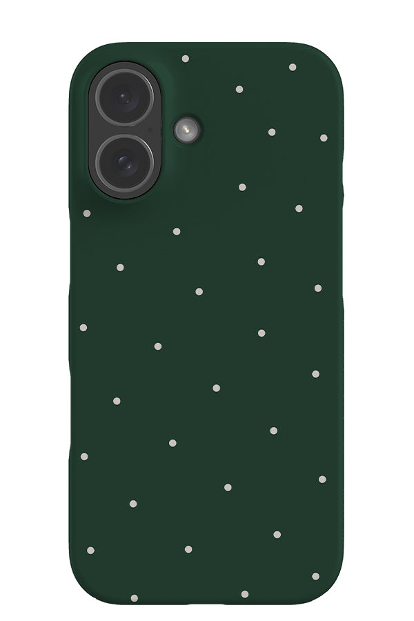 Still dots snap phone case with a green base colour and white small scattered dots