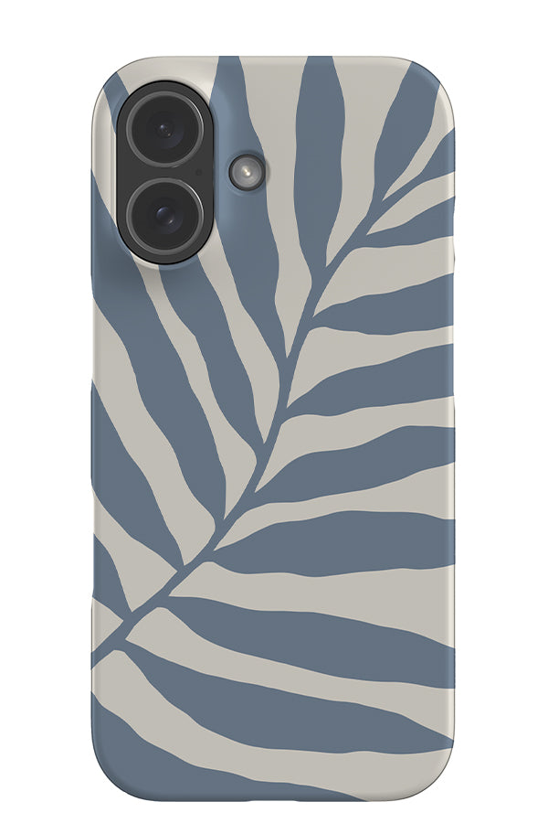 Still leaf placement snap phone case with a large blue leaf illustration