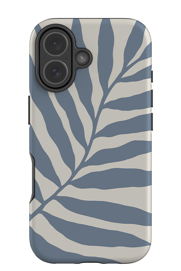 Still leaf placement tough phone case with a large blue leaf illustration