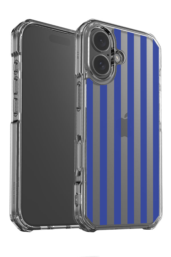 Still Line stripe clear impact phone case angle detail with a blue linear pattern