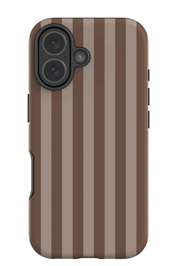 Still Line stripe tough phone case with a beige and brown linear pattern