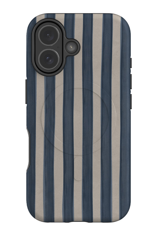 Still marker line MagSafe phone case with a linear hand drawn blue and beige pattern