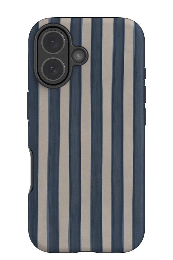 Still marker line tough phone case with a linear hand drawn blue and beige pattern