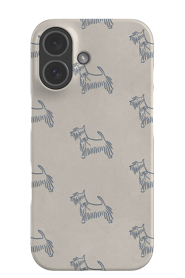 still marker scottie dog snap phone case with a beige base colour and blue line art scottish terrier dog illustrations
