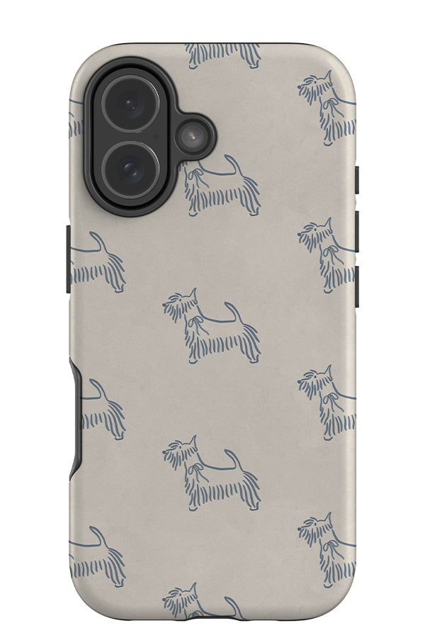 still marker scottie dog tough phone case with a beige base colour and blue line art scottish terrier dog illustrations