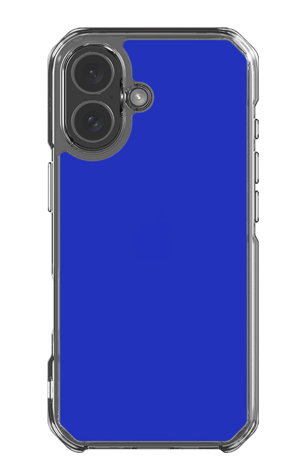 Still tone clear impact phone case with a solid blue base