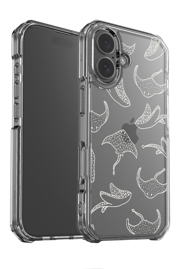 Stingray line art clear impact phone case angle detail with minimalist stingray illustrations in white 