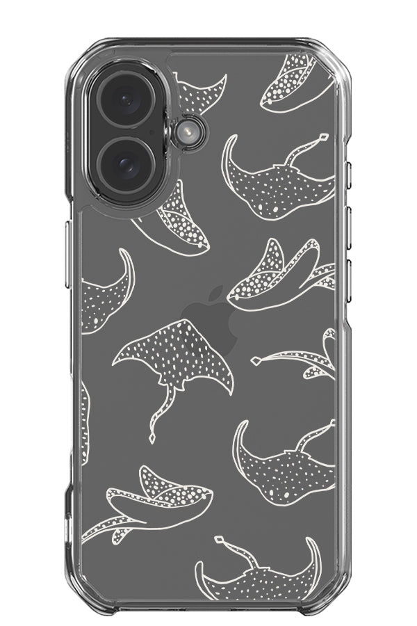 Stingray line art clear impact phone case with minimalist stingray illustrations in white 