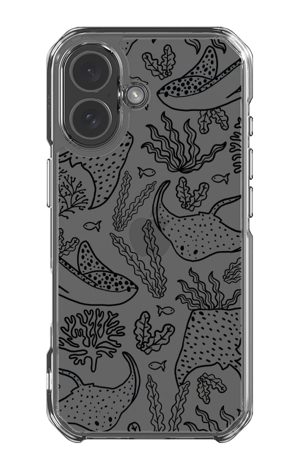 Stingray plants line art clear impact phone case with minimalist stingray illustrations with coral plants in black