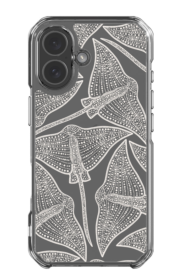 Stingray scatter clear impact phone case with detailed line art stingray illustrations in beige