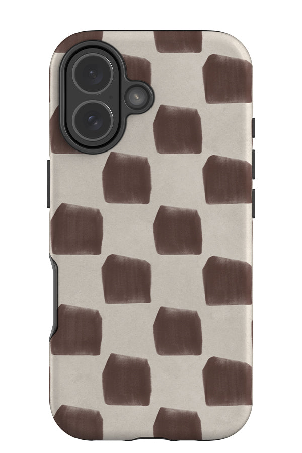 studio check tough phone case with a brush stroke check pattern in beige and brown