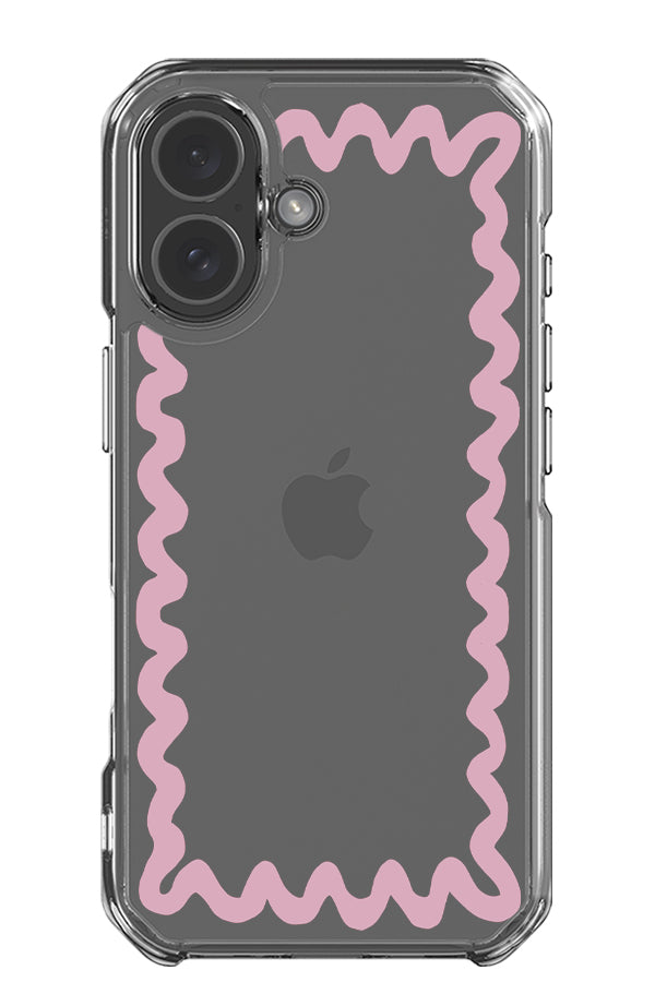 swirl border clear impact phone case with a wavy pattern in pink