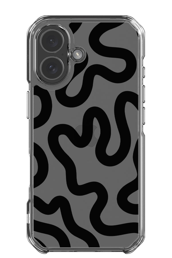 Swirl lines abstract clear impact phone case with a swirling pattern in black