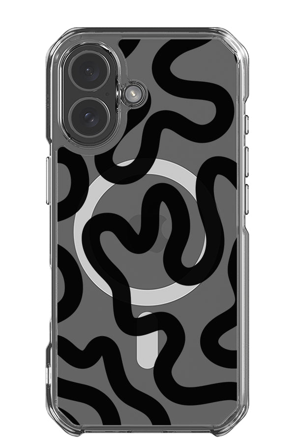 Swirl lines abstract clear impact MagSafe phone case with a swirling pattern in black