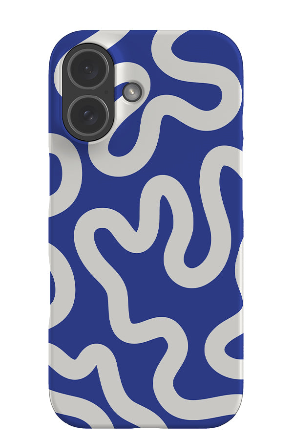 swirl lines abstract snap phone case with a blue base colour and white swirling lines