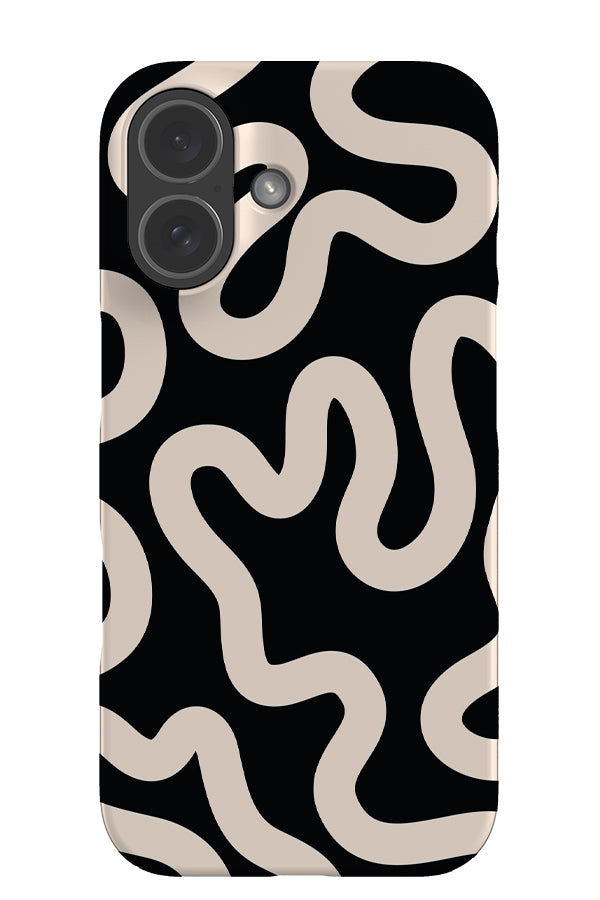 swirl lines abstract snap phone case with a black base colour with beige swirling lines