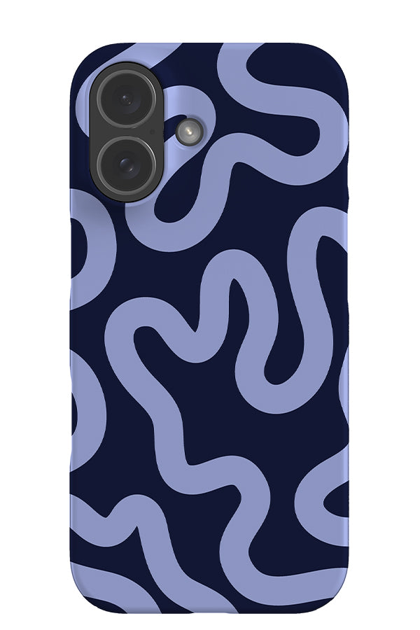 swirl lines abstract snap phone case with a dark blue base colour with light blue swirling lines
