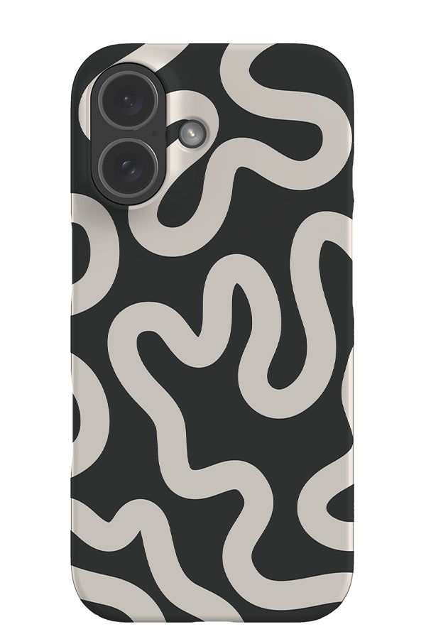 swirl lines abstract snap phone case with a dark grey base colour and beige swirling lines