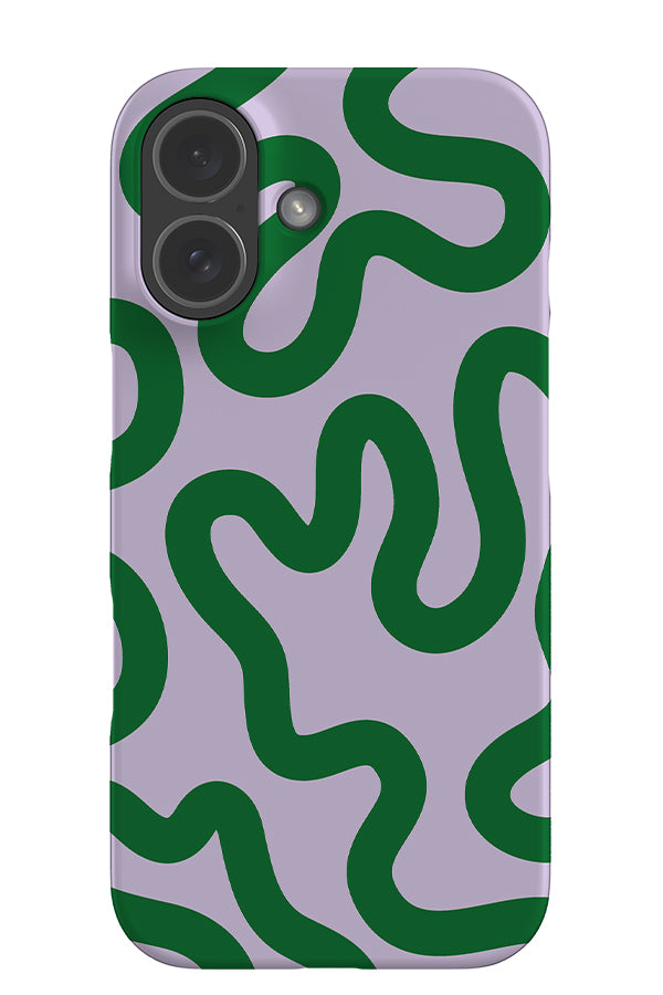 swirl lines abstract snap phone case with a lilac purple base colour with green swirling lines