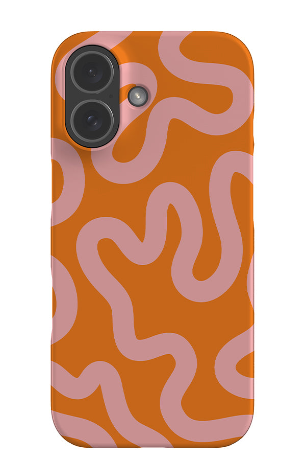 swirl lines abstract snap phone case with an orange base colour with pink swirling lines