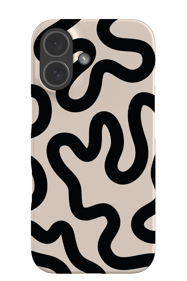 swirl lines abstract snap phone case with a peach base colour with black swirling lines