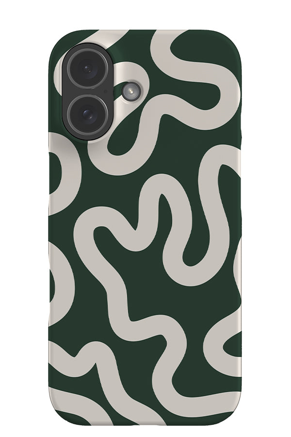 swirl lines abstract snap phone case with a dark green base colour and beige swirling lines