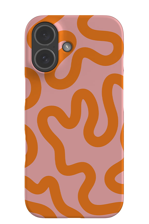 swirl lines abstract snap phone case with a pink base colour with orange swirling lines