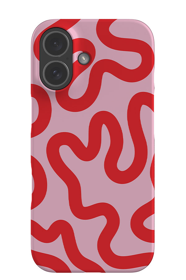 swirl lines abstract snap phone case with a pink base colour with red swirling lines