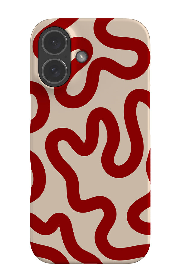 swirl lines abstract snap phone case with a beige base colour with red swirling lines