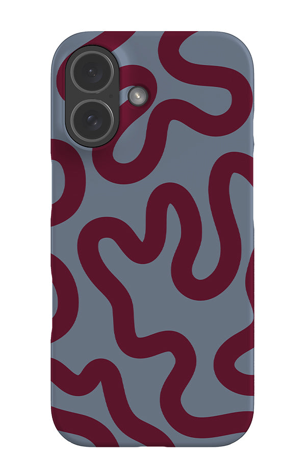 swirl lines abstract snap phone case with a blue base colour and red swirling lines