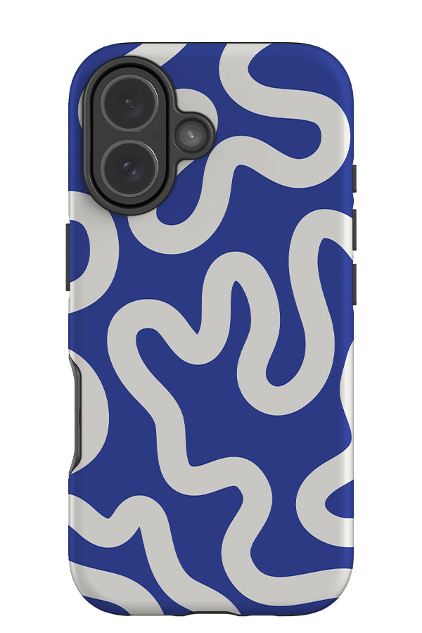 swirl lines abstract tough phone case with a blue base colour and white swirling lines