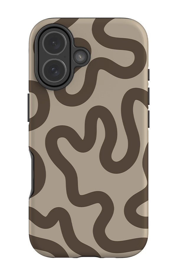 swirl lines abstract tough phone case with a beige base colour with brown swirling lines