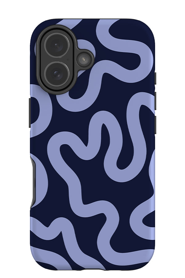 swirl lines abstract tough phone case with a dark blue base colour with light blue swirling lines
