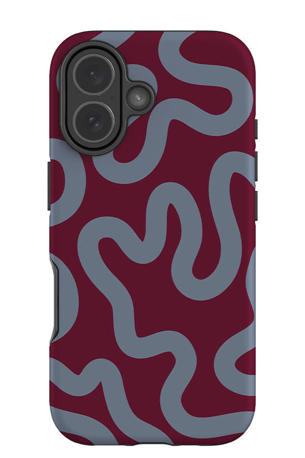swirl lines abstract tough phone case with a red base colour and blue swirling lines