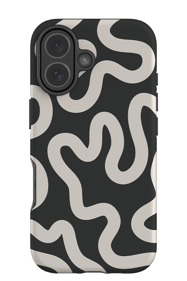 swirl lines abstract tough phone case with a dark grey base colour and beige swirling lines