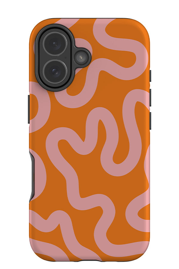swirl lines abstract tough phone case with an orange base colour with pink swirling lines