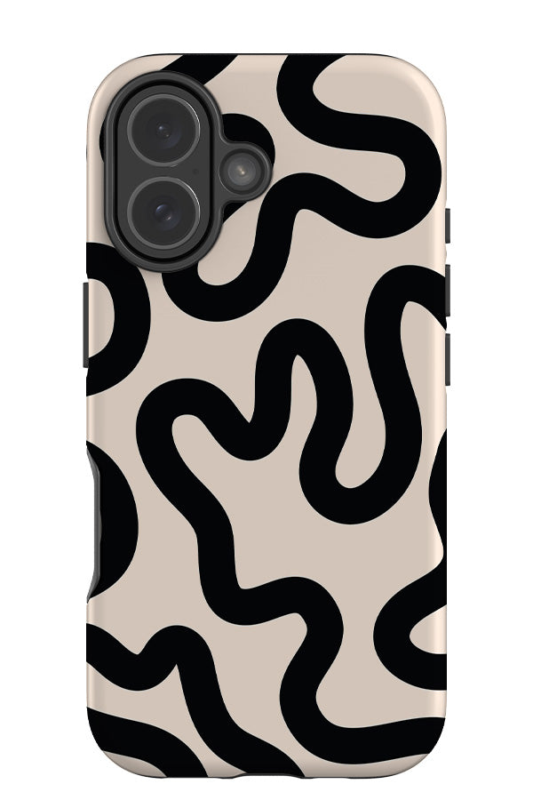 swirl lines abstract tough phone case with a peach base colour with black swirling lines