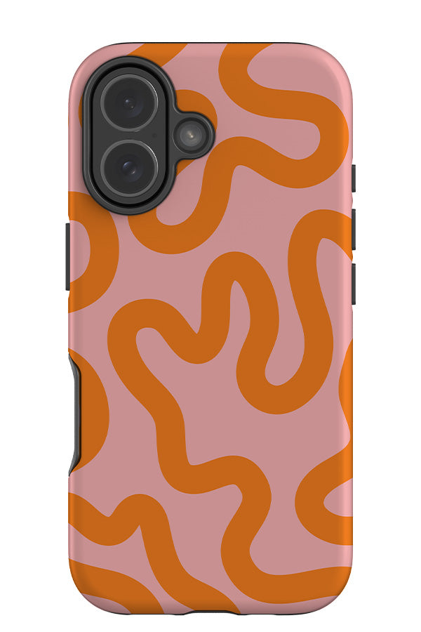swirl lines abstract tough phone case with a pink base colour with orange swirling lines
