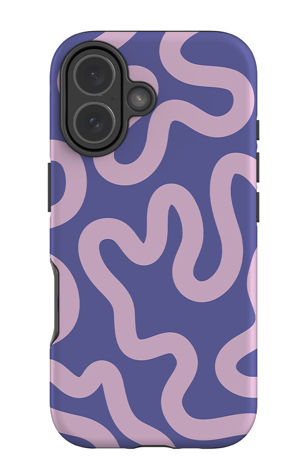 swirl lines abstract tough phone case with a purple base colour with lilac swirling lines