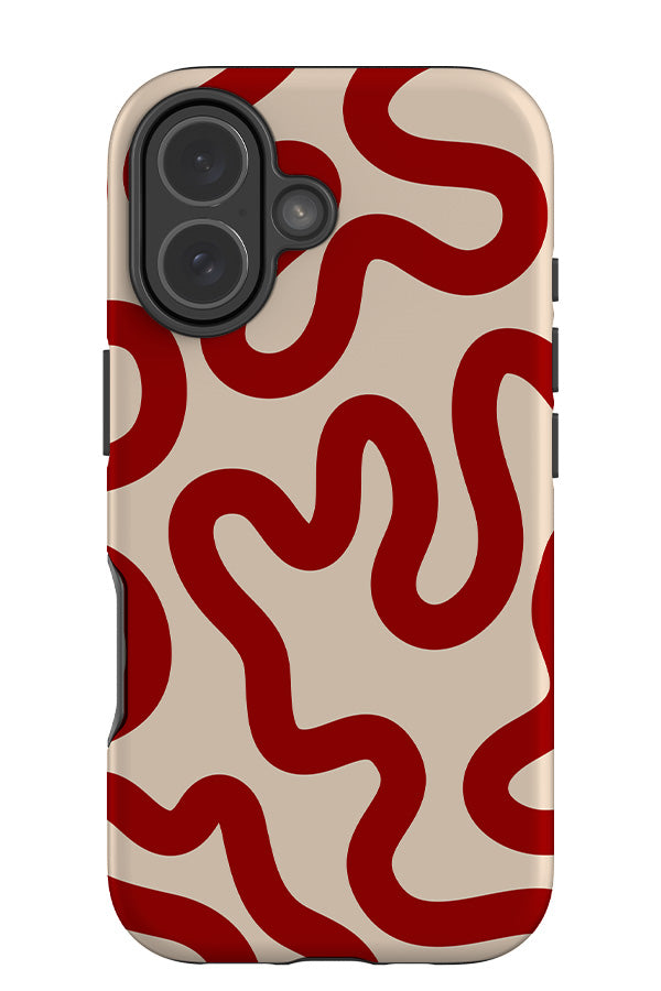 swirl lines abstract tough phone case with a beige base colour with red swirling lines