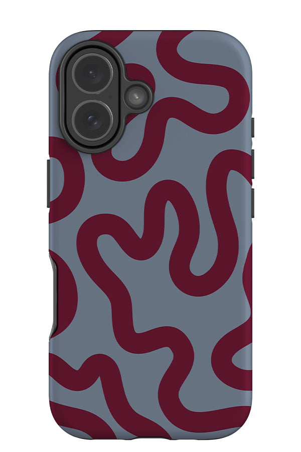 swirl lines abstract tough phone case with a blue base colour and red swirling lines