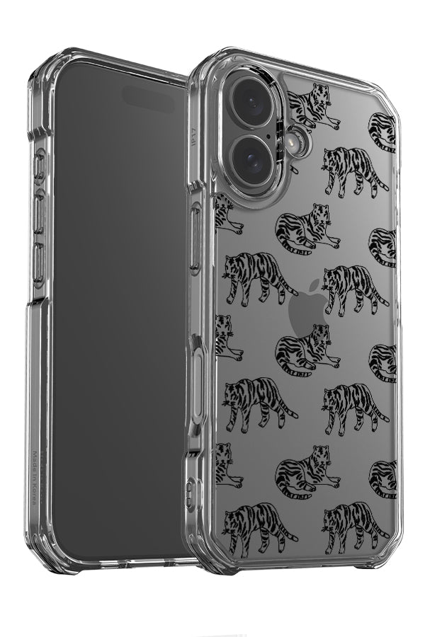 Tiger clear impact phone case angle detail with cute, tiger illustrations