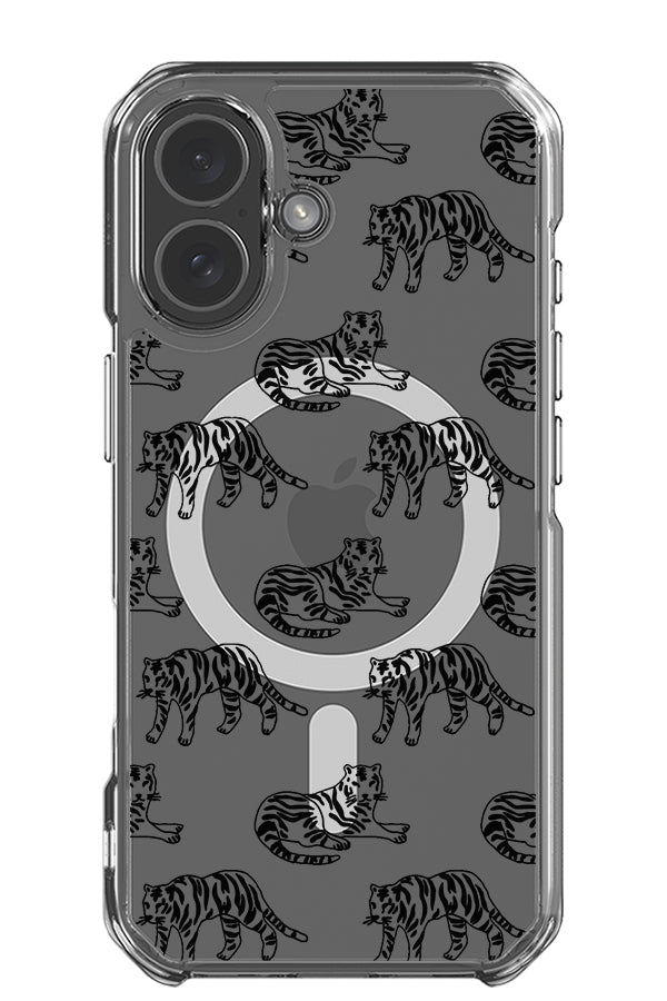 Tiger clear impact MagSafe phone case with cute, tiger illustrations