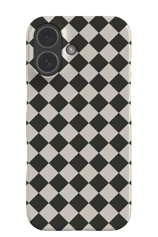 tilted check snap phone case with a diamond pattern in black and white 
