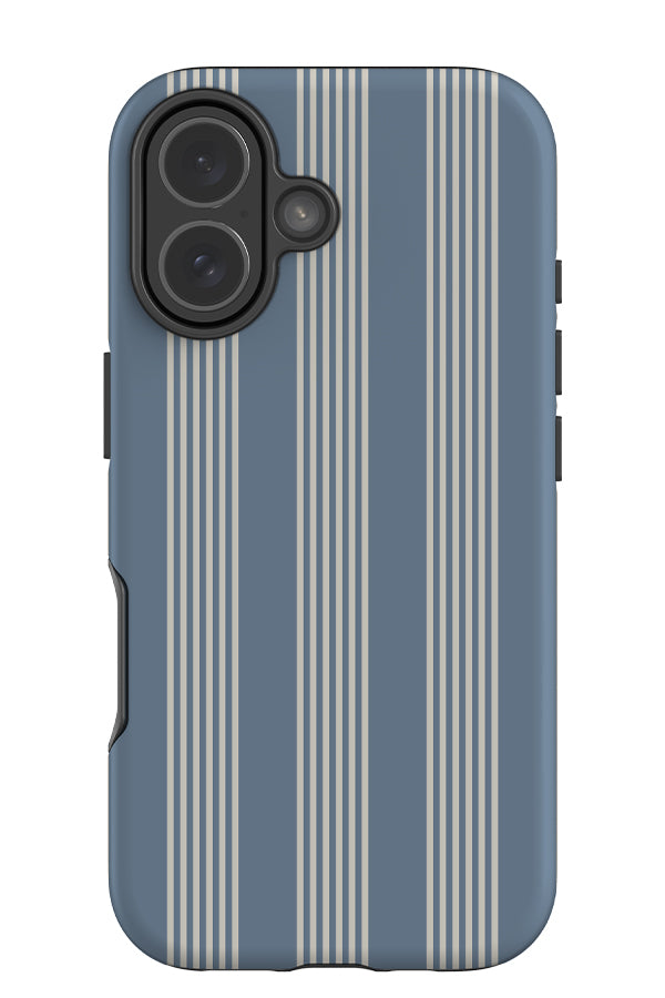 Tonal Line stripe tough phone case with blocks of colour and thin stripes in blue