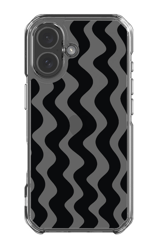 Vertical wave clear impact phone case with black linear wavy stripes