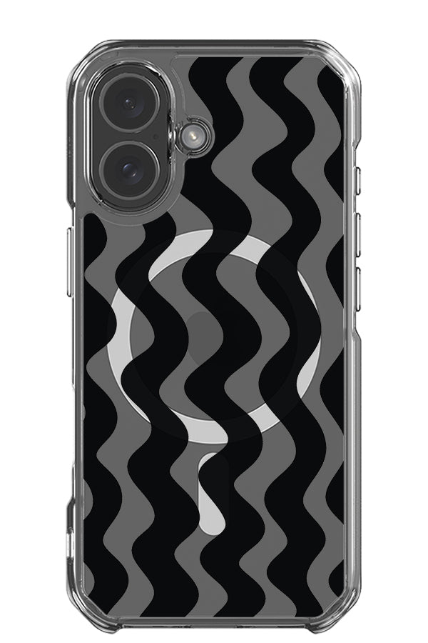 Vertical wave clear impact MagSafe phone case with black linear wavy stripes